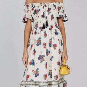 Tory Burch Meadow Folly Cotton Voile Floral Multi Midi Dress M $398